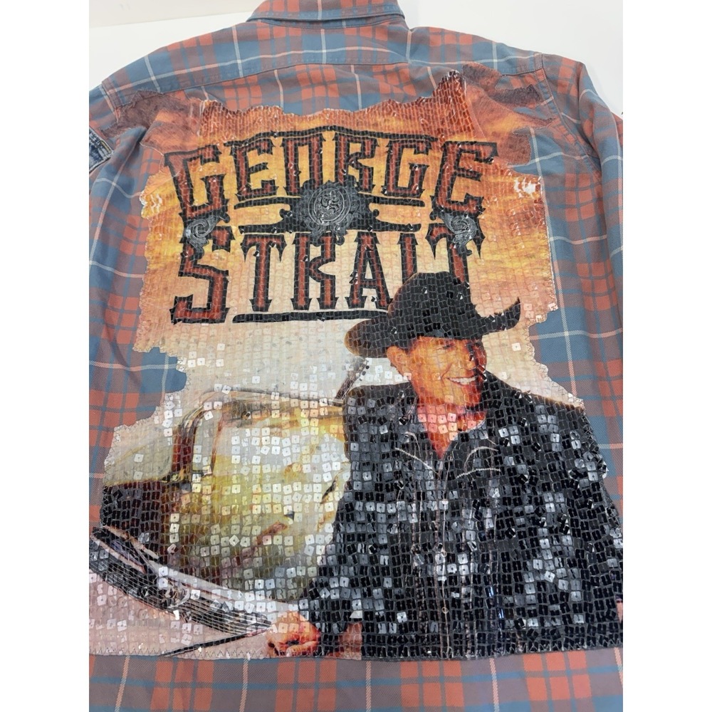CUSTOM GEORGE STRAIT J Crew Sporting‎ Goods Embroidered Plaid Flannel Shirt XL
